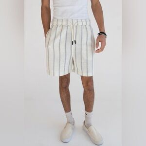 Denim & Flower White and Black Striped Athletic Shorts